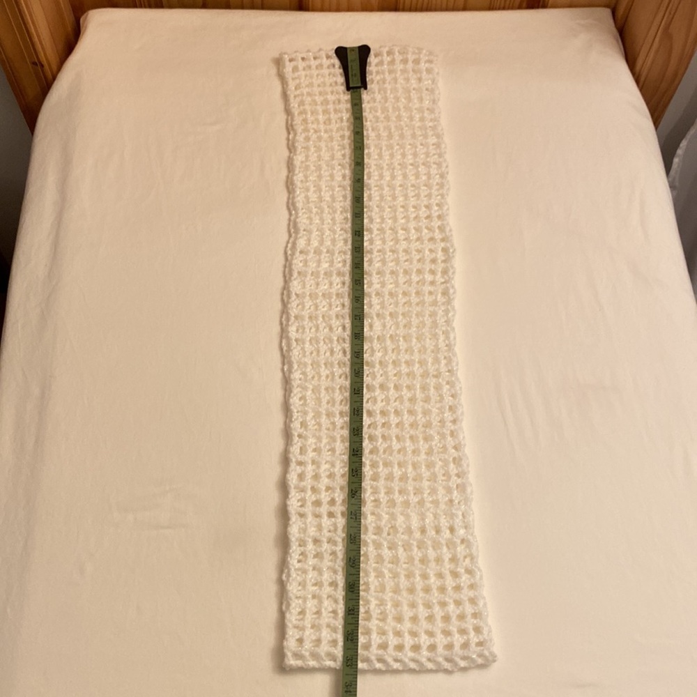 Handmade Crocheted Infinity Scarf White with Metallic Sparkle and Shine - Picture 6 of 7